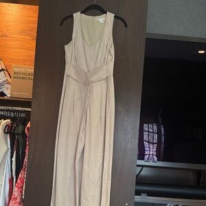 Club Monaco Neutral Beige Sleeveless Jumpsuit with Tie Waist